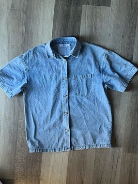 Parke Light Denim Shirt Oversized Short Sleeve size XL 100% Cotton